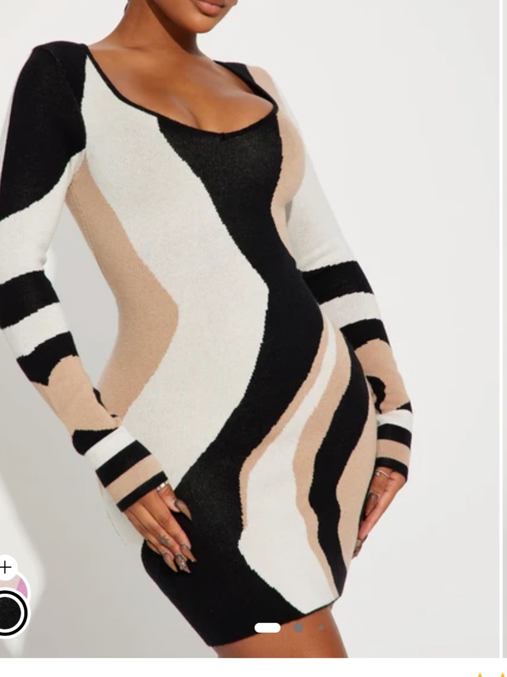 Sculpting Long Sleeve Bodycon Dress in Black, White & Beige